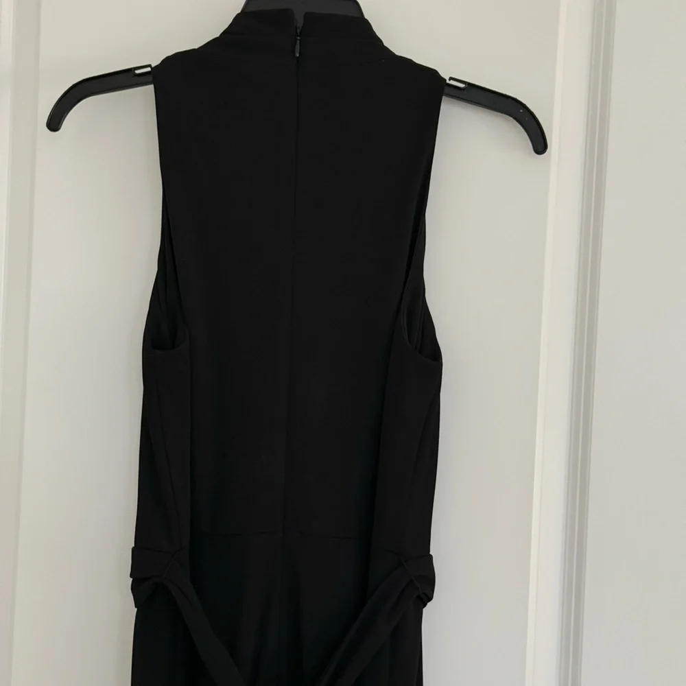 Donna Karan Black Sleeveless Draped Jumpsuit with Gold Logo Detail - Picture 8 of 9
